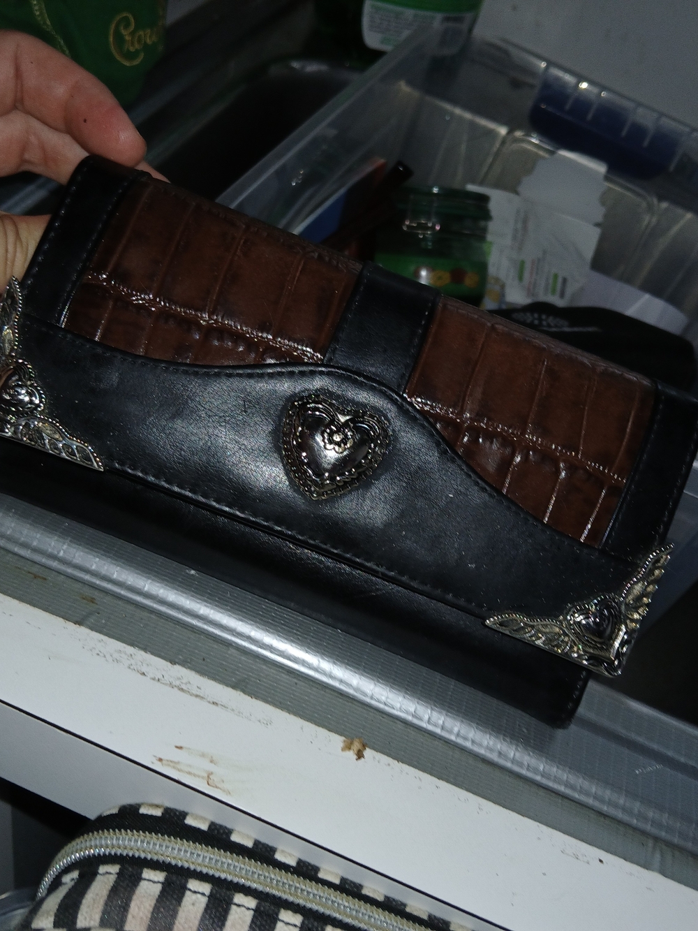 Source Unknown Black and Brown Women's Wallet with Heart Detail